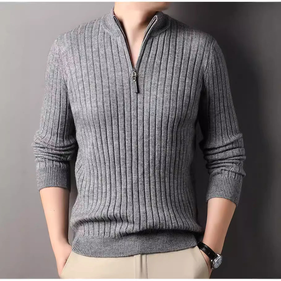 Herren Strickpullover mit modernem Stehkragen im Rippdesign R&B