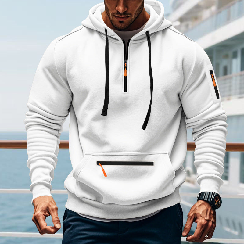 Herren sportlicher Kapuzenpullover mit praktischem Zwei-Wege-Reißverschluss und seitlichen Taschen R&B