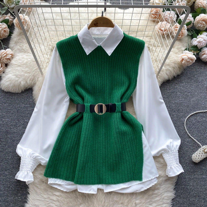 Damen modische Strickweste mit eleganter Hemdunterlage R&B