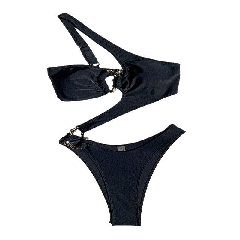 Damen Triangel-Bikini mit asymmetrischem Design und glänzenden Akzenten