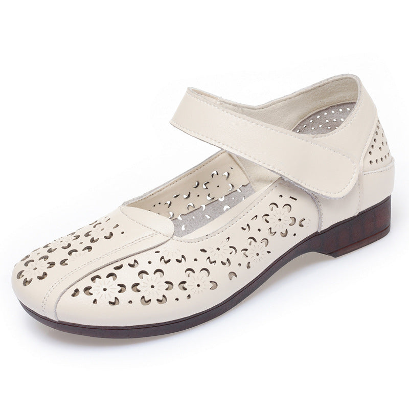 Damen Komfortable Mary Jane Ballerinas mit dekorativen Blumenperforationen und verstellbarem Riemen R&B