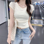 Damen Cropped T-Shirt mit V-Ausschnitt und figurbetontem Schnitt