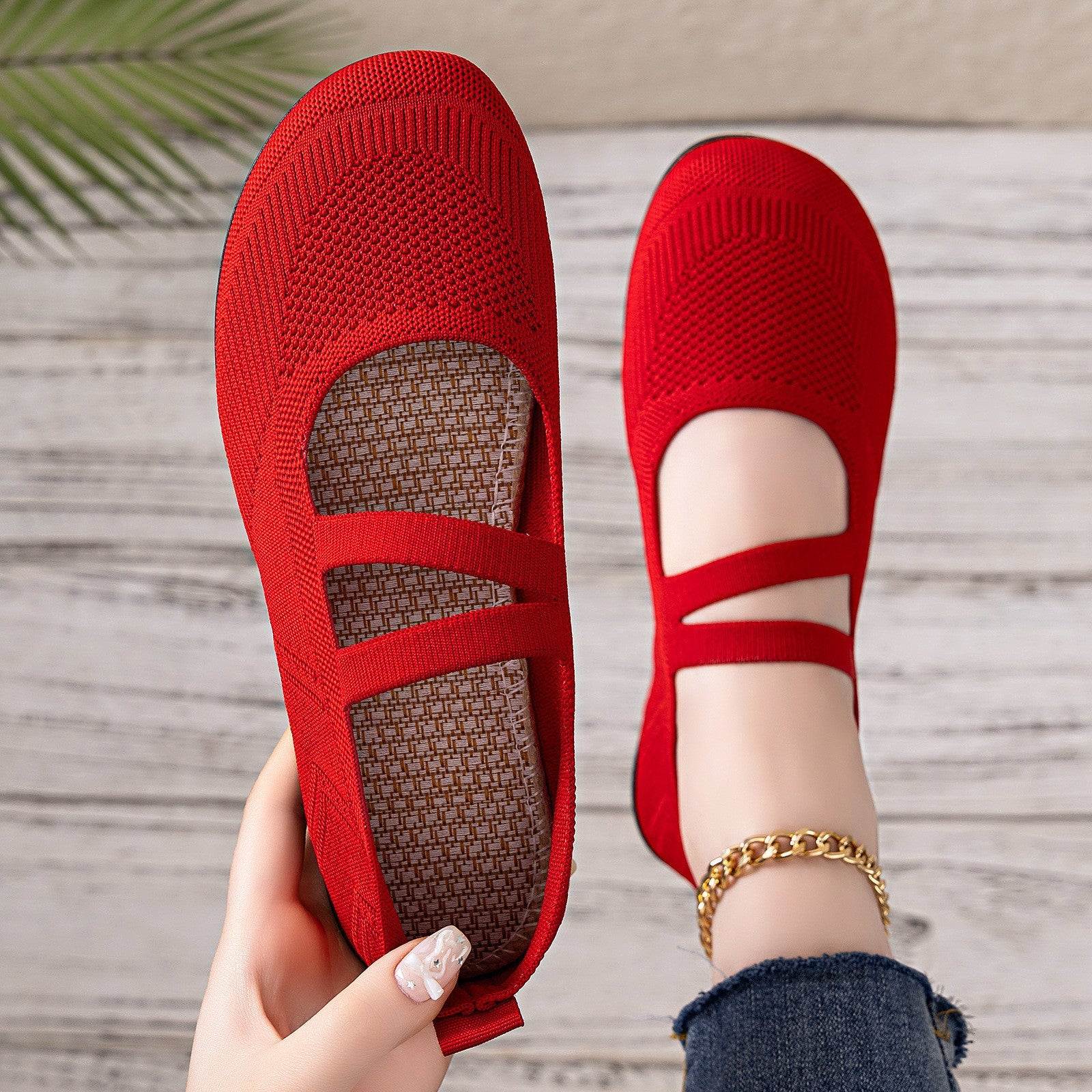 Damen Komfortable Mary Jane Slipper mit flexiblem Design