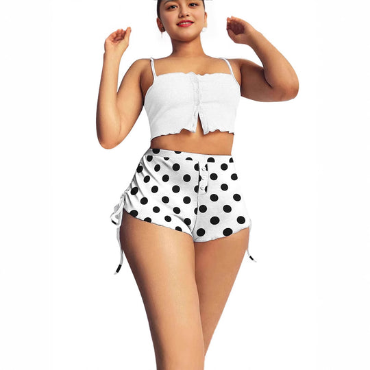 Damen Modisches Kurzoberteil und hoch taillierte Shorts Set mit Punkten R&B