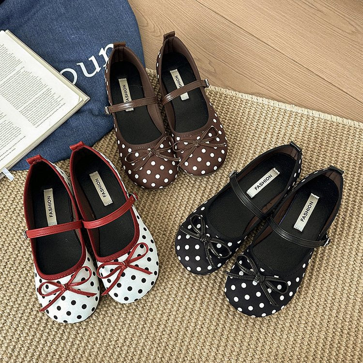 Damen Ballerinas mit dekorativem Schleifen-Design und Punktmuster R&B