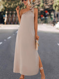 Damen Maxikleid mit asymmetrischem Träger und Seitenschlitz R&B
