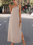 Damen Maxikleid mit asymmetrischem Träger und Seitenschlitz R&B