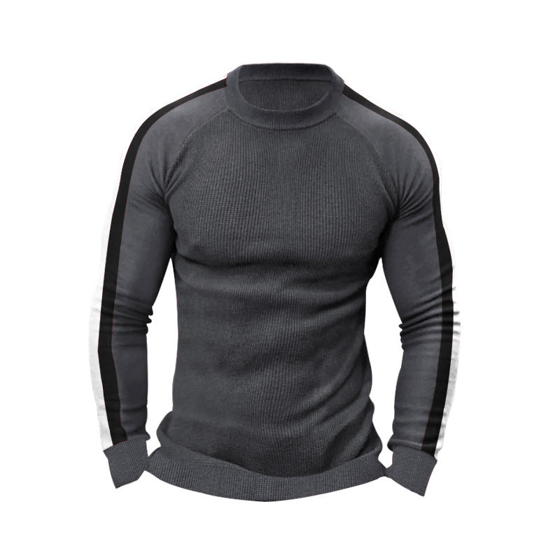 Herren sportlicher Strickpullover mit kontrastierenden Ärmeln und hohem Kragen R&B