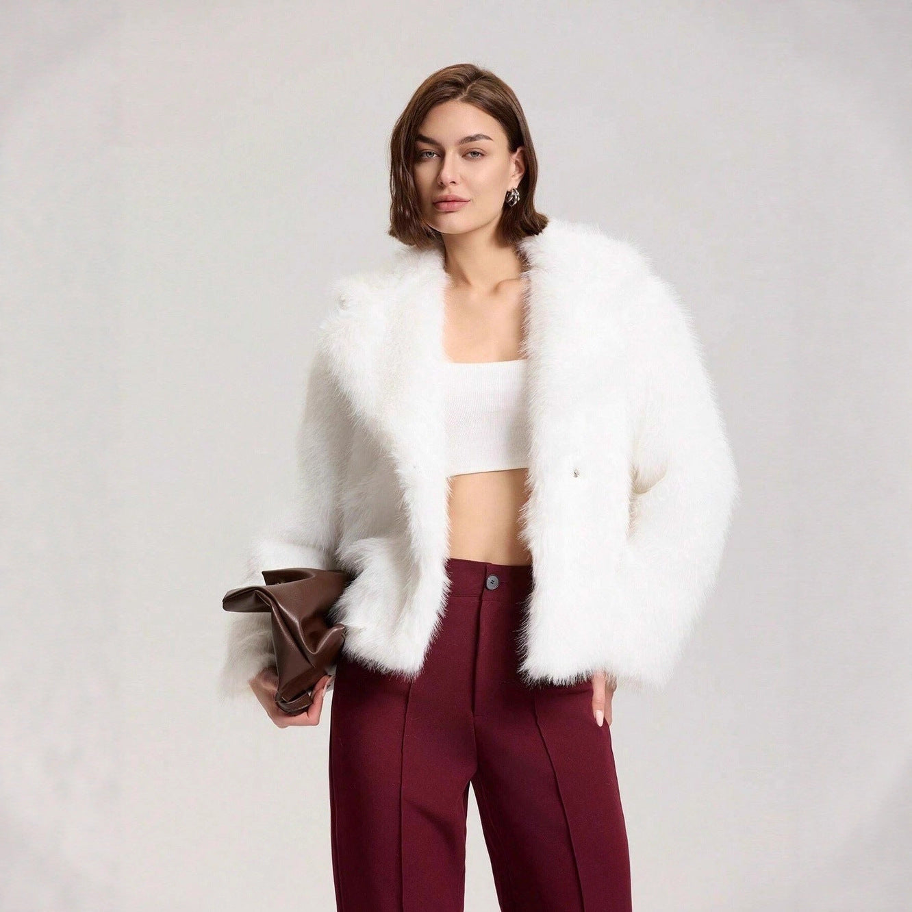 Damen Modische Kurzjacke mit glamourösem Kunstfell R&B