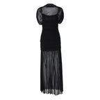 Damen Maxi-Kleid mit transparenten Puffärmeln und elegantem Raffungseffekt R&B