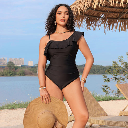 Damen Einteiliger Badeanzug mit verspieltem Rüschen-Detail R&B