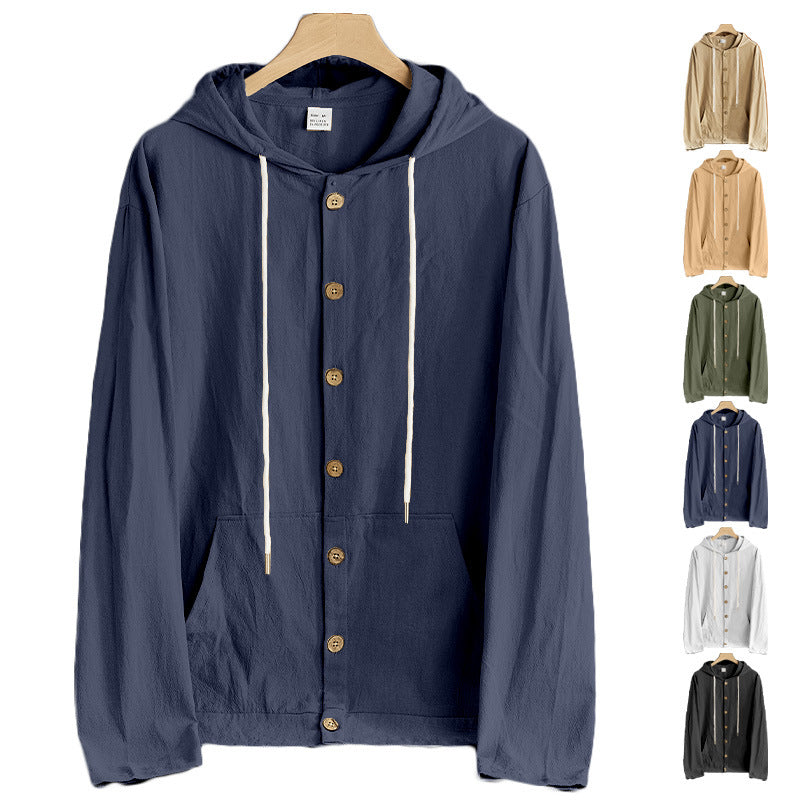 Herren nan leichte Kapuzenjacke mit Knopfleiste, Kängurutasche und Tunnelzug R&B