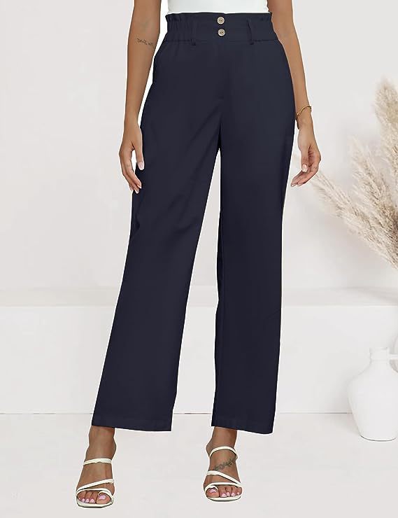 Damen weite Stoffhose mit elastischem Bund und modischen Knopfdetails R&B