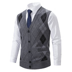 Herren elegante Strickjacke mit Rautenmuster und praktischen Taschen R&B