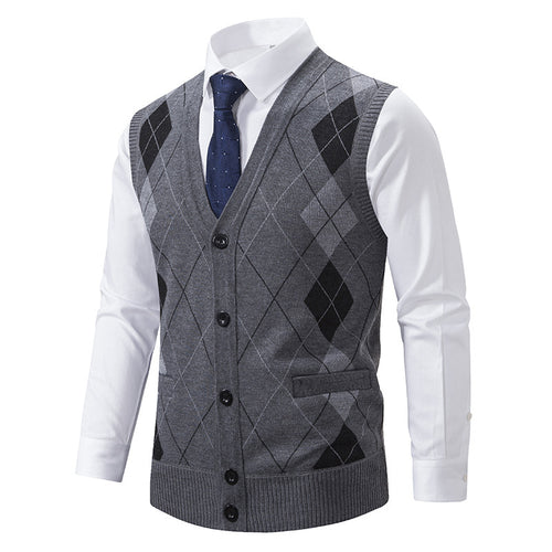 Herren elegante Strickjacke mit Rautenmuster und praktischen Taschen R&B