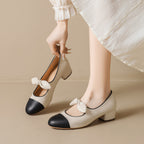 Damen elegante Ballerinas mit dekorativem Schleifenakzent und klassischem Farbblockdesign