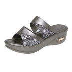 Damen Glitzernde Wedge-Pantoletten mit bequemer Sohle und modernem Design
