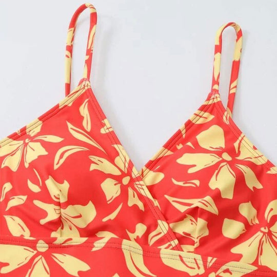 Damen Zweiteiliges Bikini-Set mit blütenförmigem Crop-Top und hoch tailliertem Höschen R&B