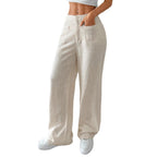 Damen Weit geschnittene Leinenhose mit elastischem Bund und praktischen Taschen R&B