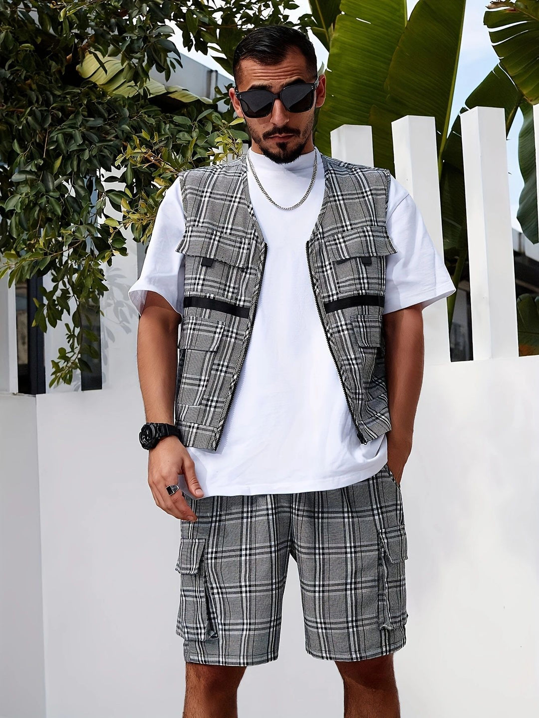 Herren stylischer Utility-Weste mit mehreren Taschen R&B