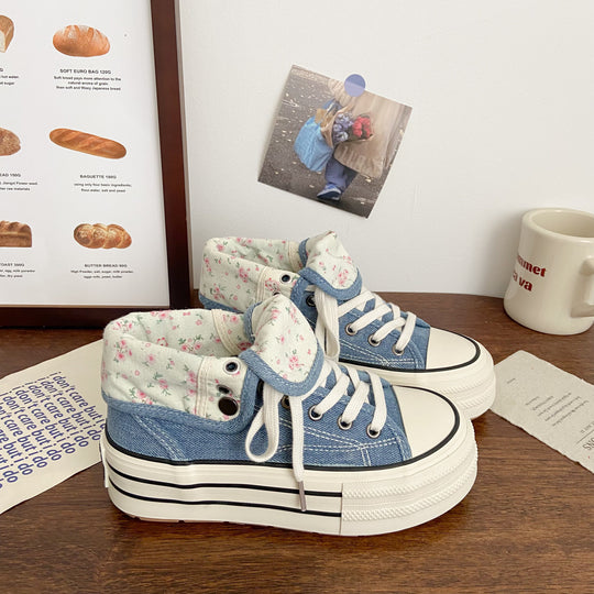 Damen Modische Plateau Sneakers mit floralem Innenfutter R&B