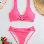 Damen strukturierter Bikini mit versetztem Band R&B