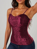 Damen elegantes Spaghettiträgershirt mit luxuriösem Paillettenbesatz und feinem Rippstrick R&B