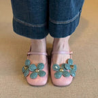 Damen edle Ballerina-Schuhe mit dekorativem Blumen-Design und komfortablem Riemchen R&B