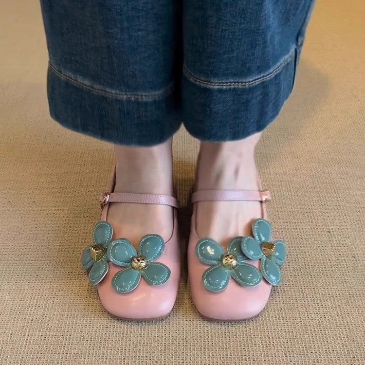 Damen edle Ballerina-Schuhe mit dekorativem Blumen-Design und komfortablem Riemchen R&B