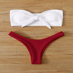 Damen Bandeau-Bikini mit modischem Knoten und hohem Beinausschnitt