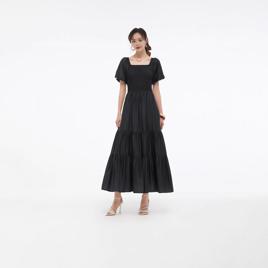 Damen Maxikleid mit voluminösem Rock und Blumenmuster R&B