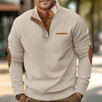Herren nan gerippter Langarmpullover mit Stehkragen und Kunstleder-Ellenbogenbesatz R&B