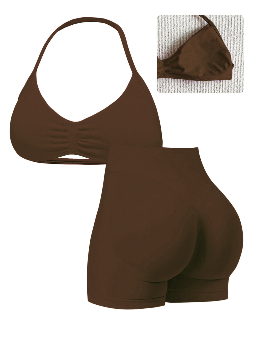 Damen Sport-Bikini-Oberteil mit hoch geschnittenen Shorts und nahtlosem Design R&B