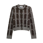 Damen Strickjacke mit modernem Karomuster und Knopfverschluss R&B