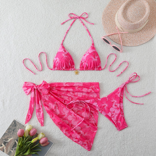 Damen Bikini-Set mit floralem Design und raffiniertem Wickelrock R&B