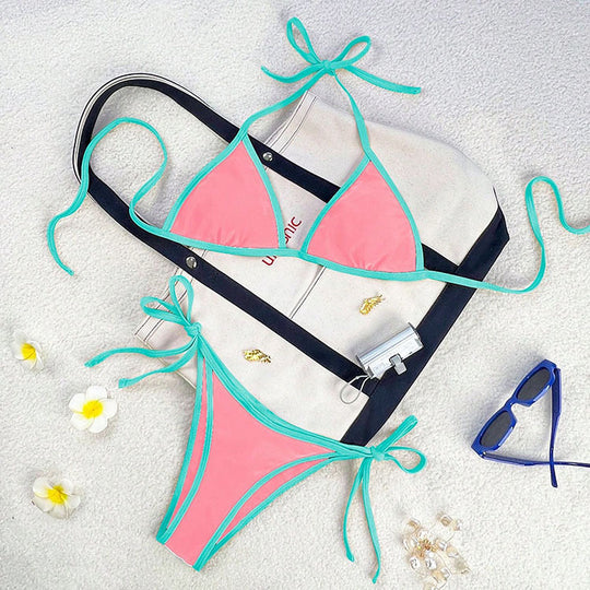 Damen Triangel-Bikini mit kontrastierenden Trägern R&B
