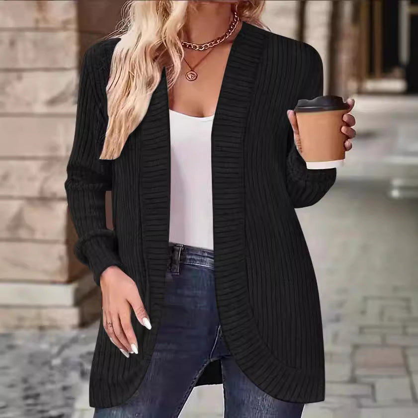 Damen gemütlicher Strickcardigan mit modernem Rippenmuster R&B