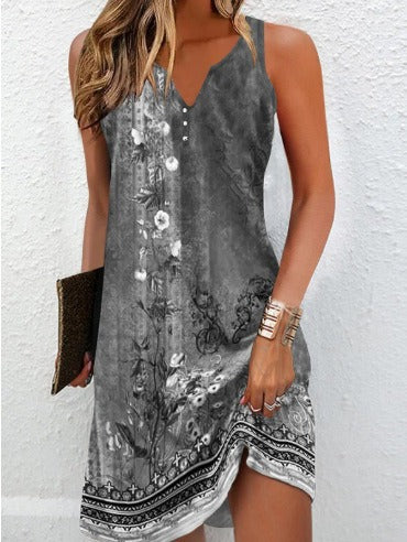 Damen, lässiges Sommerkleid mit V-Ausschnitt und asymmetrischem Saum R&B