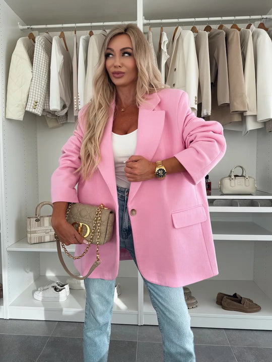 Damen Elegante Oversized Blazerjacke mit tiefem Revers und praktischen Taschen R&B