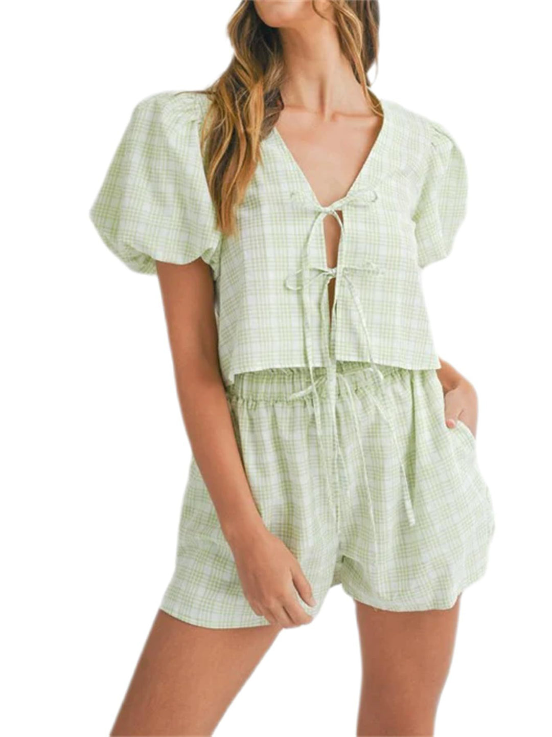 Damen-Set mit gepufften Ärmeln und verstellbarem Kordelzug R&B