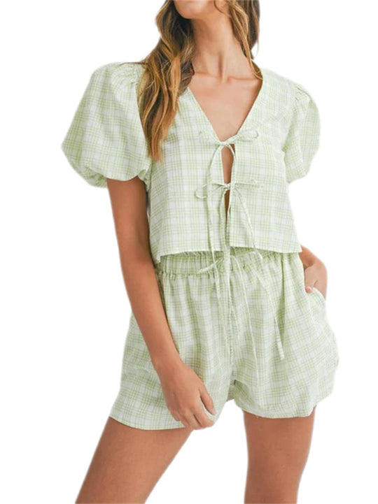 Damen-Set mit gepufften Ärmeln und verstellbarem Kordelzug R&B