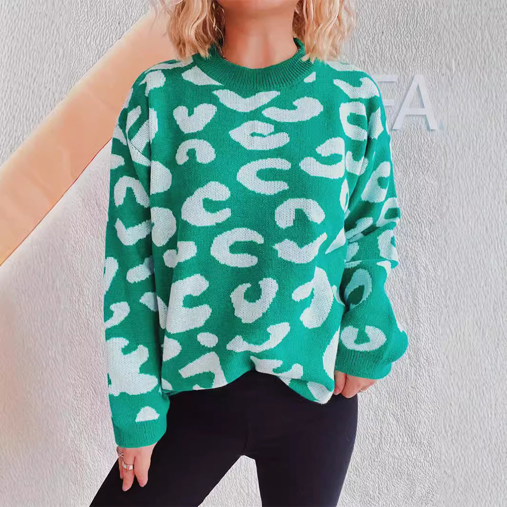 Damen gemütlicher Pullover im modernen Leopardenmuster R&B