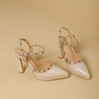 Damen elegante Absatzsandalen mit dekorativen Nieten