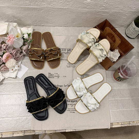 Damen elegante Riemensandalen mit dekorativem Rüschendetail R&B