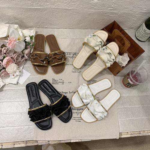 Damen elegante Riemensandalen mit dekorativem Rüschendetail R&B