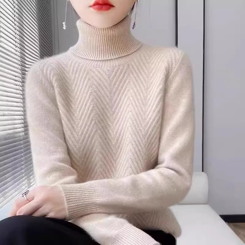 Damen eleganter Strickpullover mit Stehkragen und feiner Rippstruktur R&B