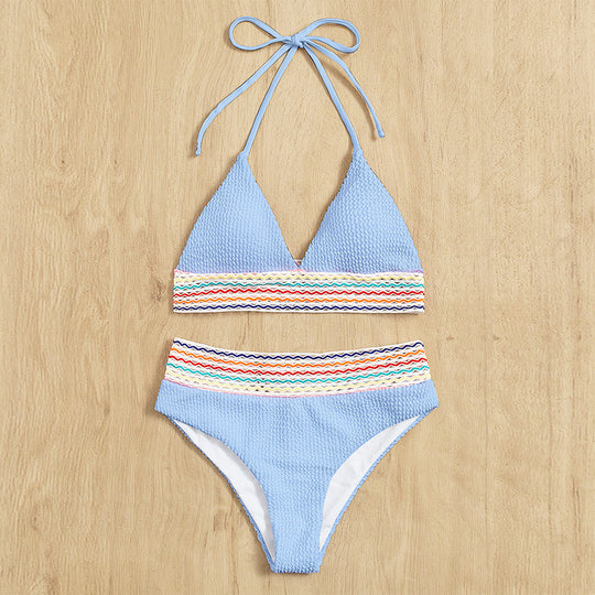 Damen Triangel-Bikini mit buntem Wellenmuster R&B