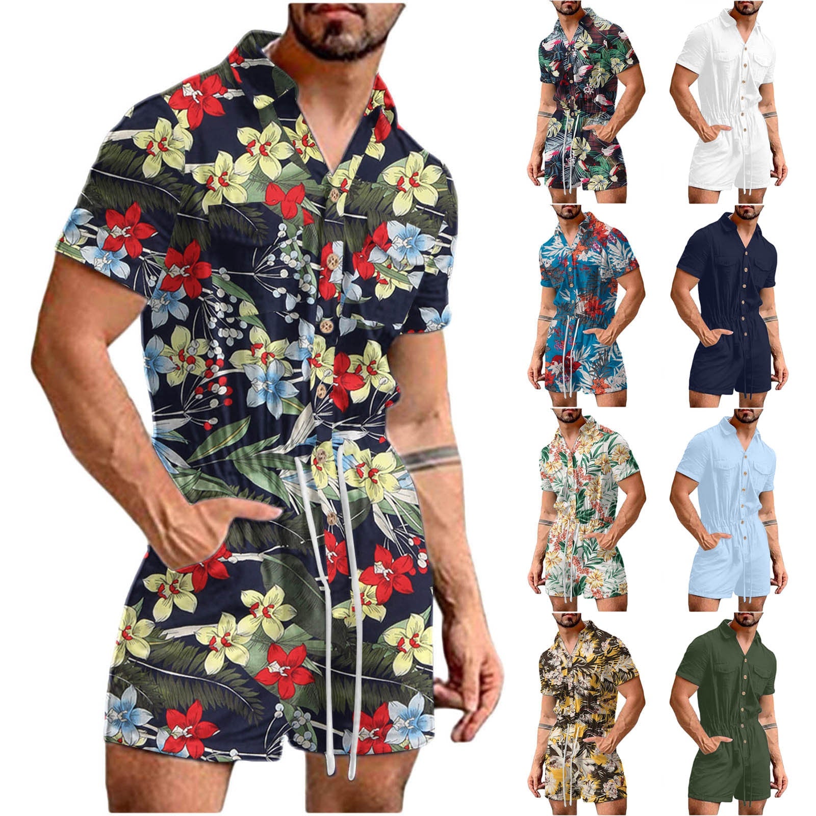Herren Kurzoverall mit lR&Bhaftem Blumenmuster R&B