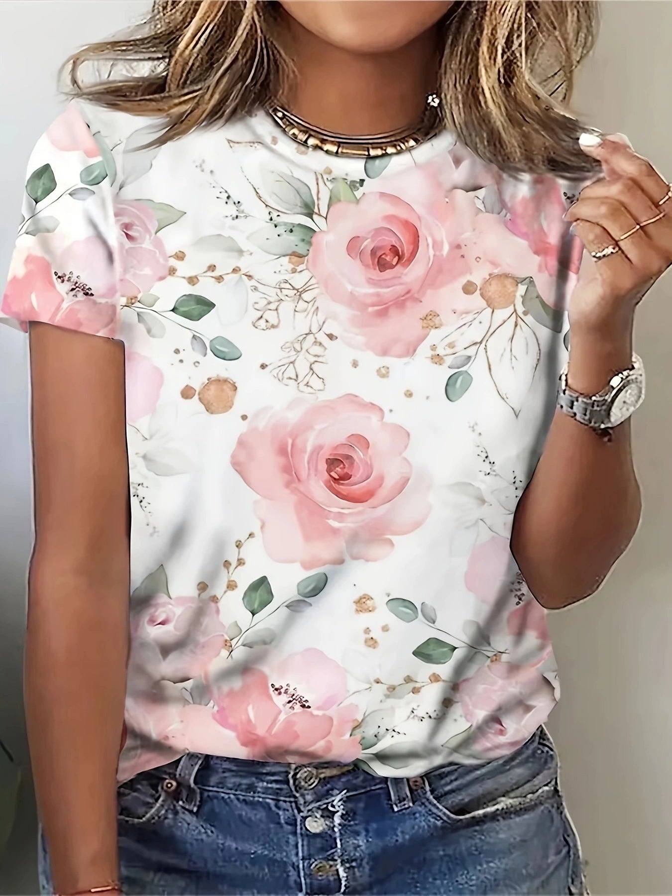 Damen T-Shirt mit floralem Design und modernem Schnitt R&B