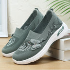 Damen nan gestrickter Slip-On Slipper mit 3D-Blumenstickerei und ergonomischer Komfort-Zwischensohle R&B